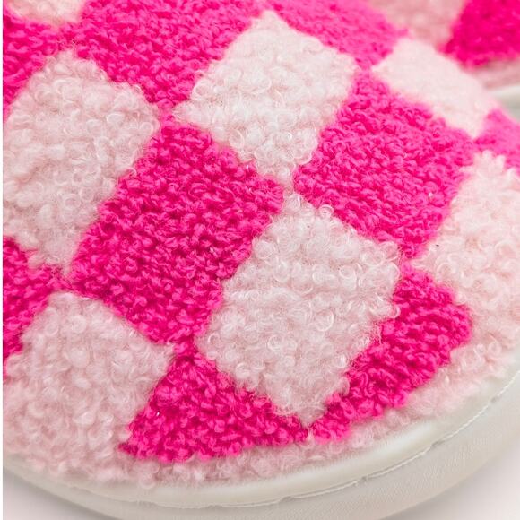 Mia Cozi Faux Fur Check Slide Slippers Backless Women's Pink Size US8M EU39 - Picture 10 of 10